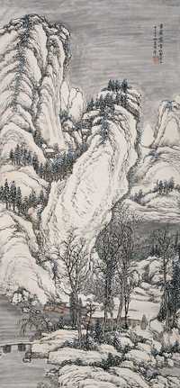 陈摩 甲子（1924年）作 雪景山水 立轴